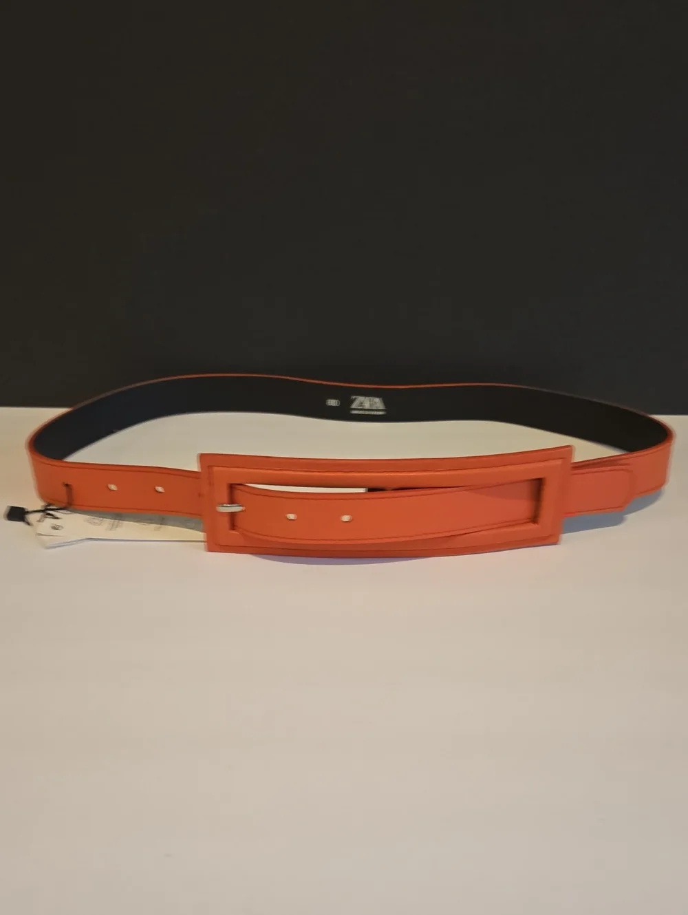 Zara Wide Buckle Orange Faux Leather Belt Nwt D